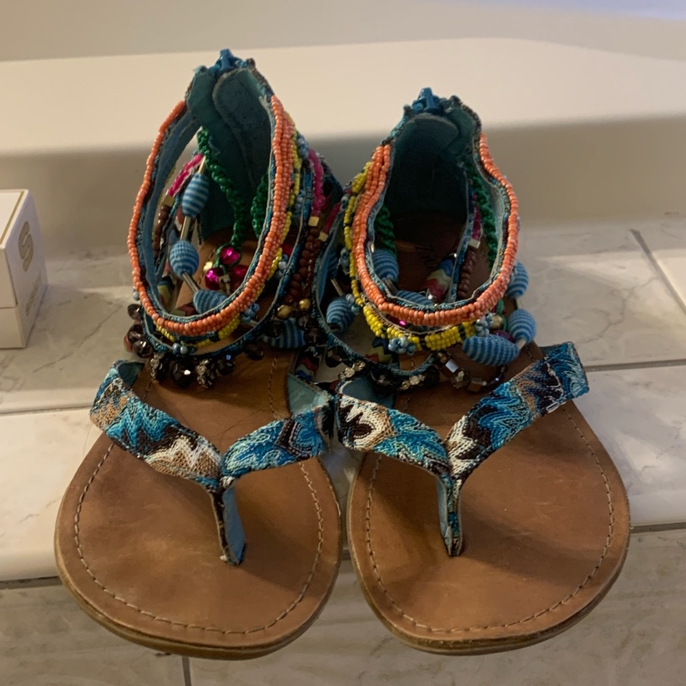 ZIGI Girl Blue/Brown Sandals with Beading around Ankle (6)